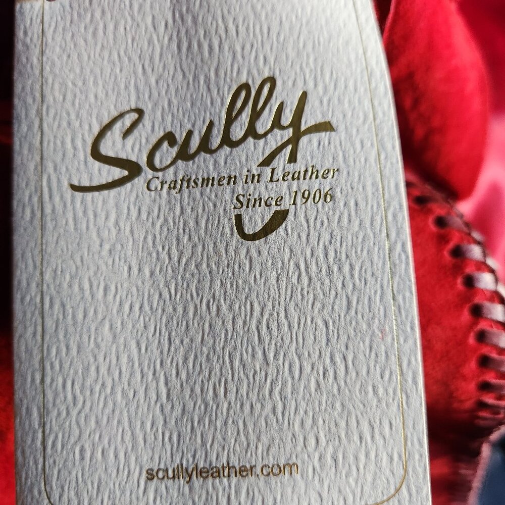 SCULLY red suede leather fringed 3/4 length coat Large - Picture 3 of 6